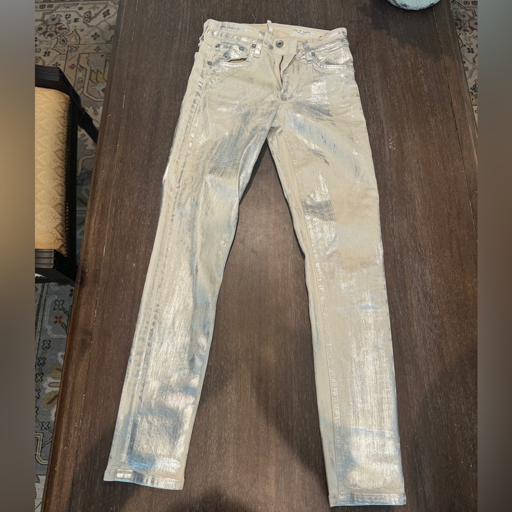Rag and Bone size 23 metallic gray:silver coated Jean! Brand new without tags
